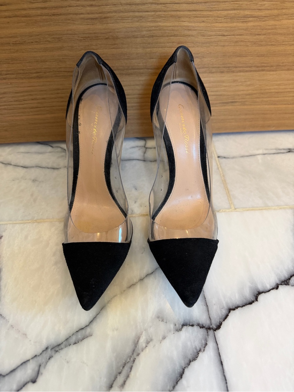 Gianvito Rossi Black Pointed Toe PVC Panel Pumps
